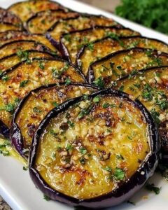 Mediterranean lemon garlic roasted eggplant