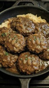 Salisbury Steak with Mashed Potatoes and Mushroom Gravy