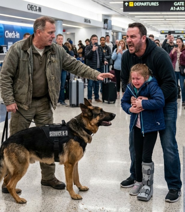 “Take your hand off her—now.” A retired SEAL, his K9, and the moment an airport café revealed a truth no one could deny.