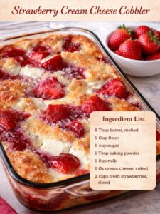 Strawberry Cream Cheese Cobbler (Rich, Juicy & Bakery-Style)