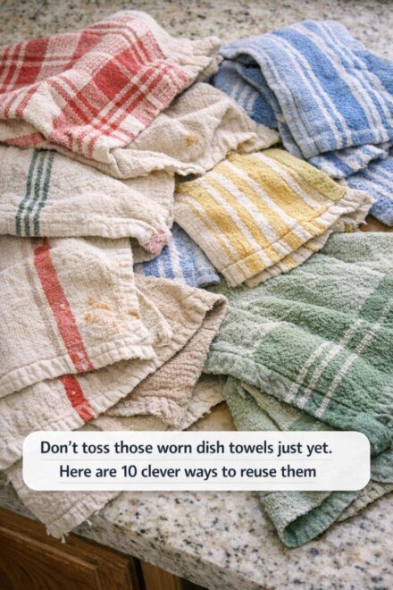 Don’t toss those worn dish towels just yet. Here are 10 clever ways to reuse them