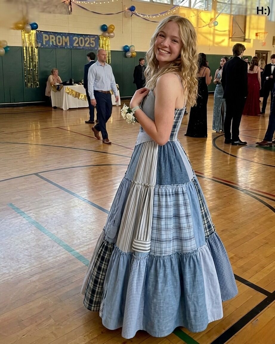 I Sewed a Dress From My Dad’s Shirts for Prom in His Honor – My Classmates Laughed Until the Principal Took the Mic and the Room Fell Silent