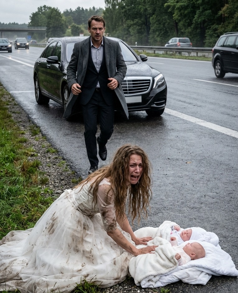 “THESE BABIES AREN’T MINE!”… Abandoned in the woods in her wedding dress, she thought it was the end… until a stranger stopped his car—and changed everything.