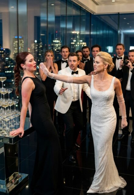 At my stepsister’s 500-guest wedding, the same family who threw me out at sixteen let me stand in the back of the ballroom like I wasn’t even blood. Until the bride stormed across the floor, m0cked my dress, s.lapp.ed me hard enough to turn heads, and called me garbage while half the room laughed.